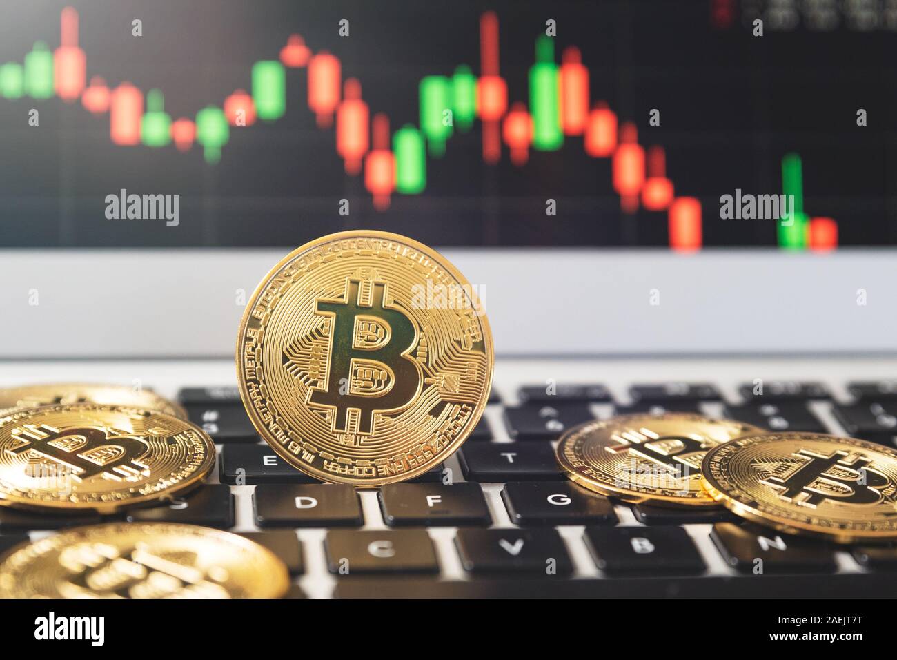 Bitcoin cryptocurrency, virtual money, blockchain technology concept Stock Photo