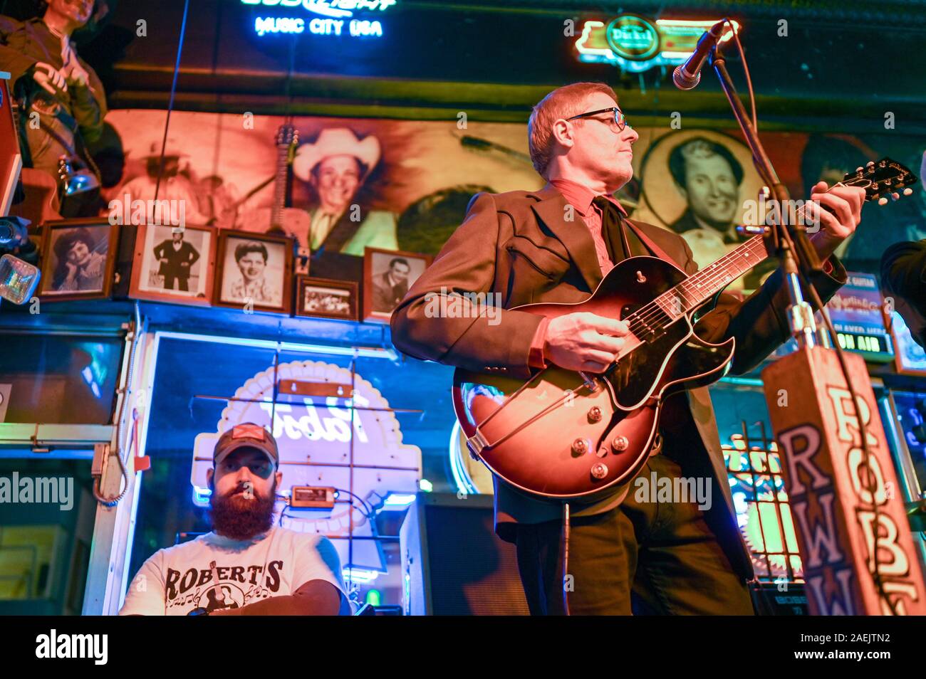 Brazilbilly performing at Robert's Western World on Broadway in Nashville. This historic street in Music Row is famous for its nightlife. Stock Photo