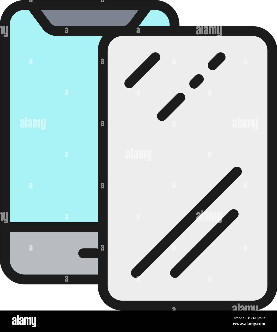 Vector protective glass on smartphone flat color line icon. Stock Vector