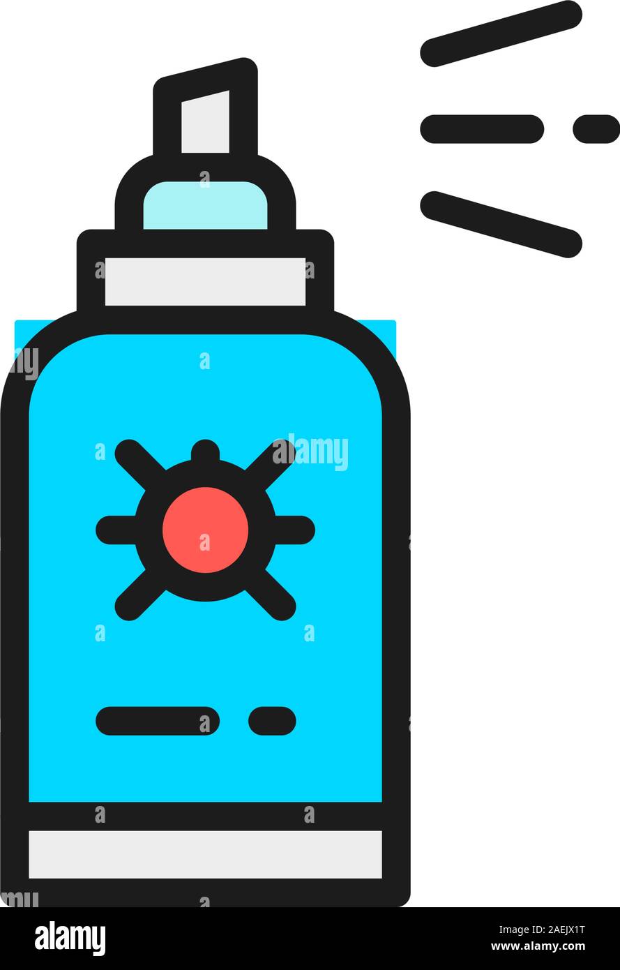Vector insect spray, bug disinfection flat color line icon. Stock Vector
