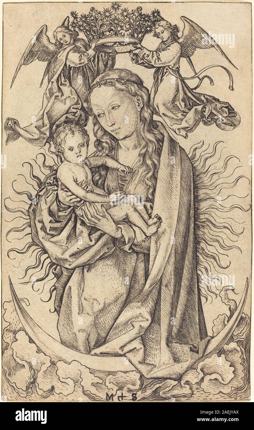 Engraving by Martin Schongauer, circa 1470, depicting Madonna standing ...