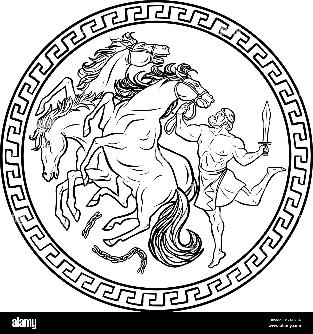 Mares of Diomedes. 12 Labours of Hercules Heracles Stock Vector