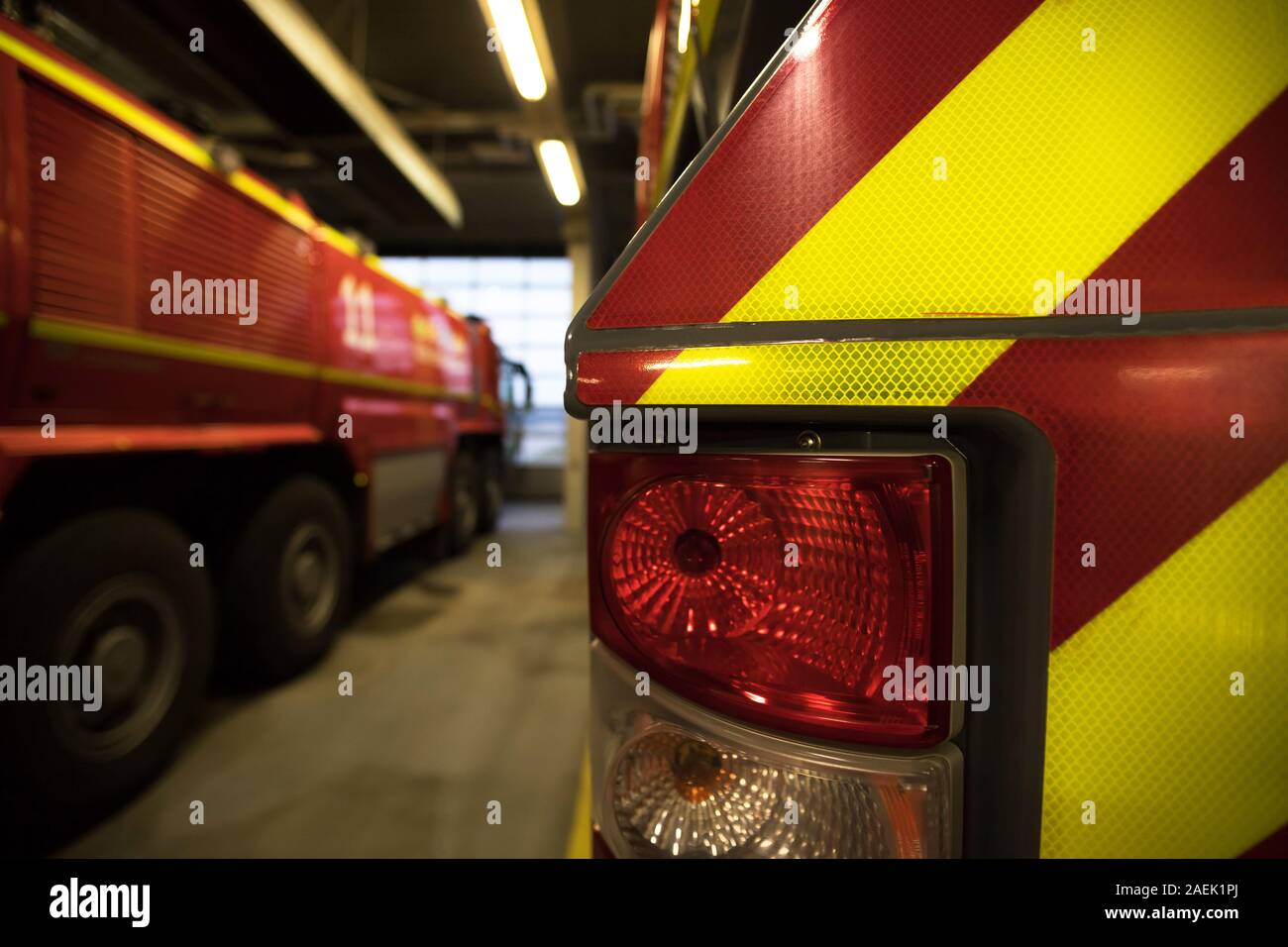 modern airport fire department fire engines Stock Photo