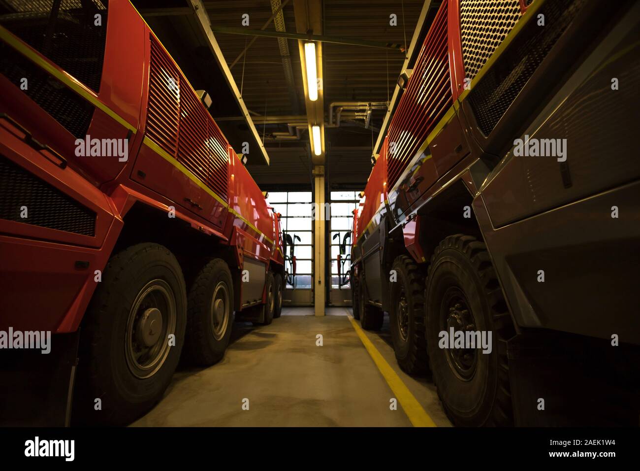 modern airport fire department fire engines Stock Photo