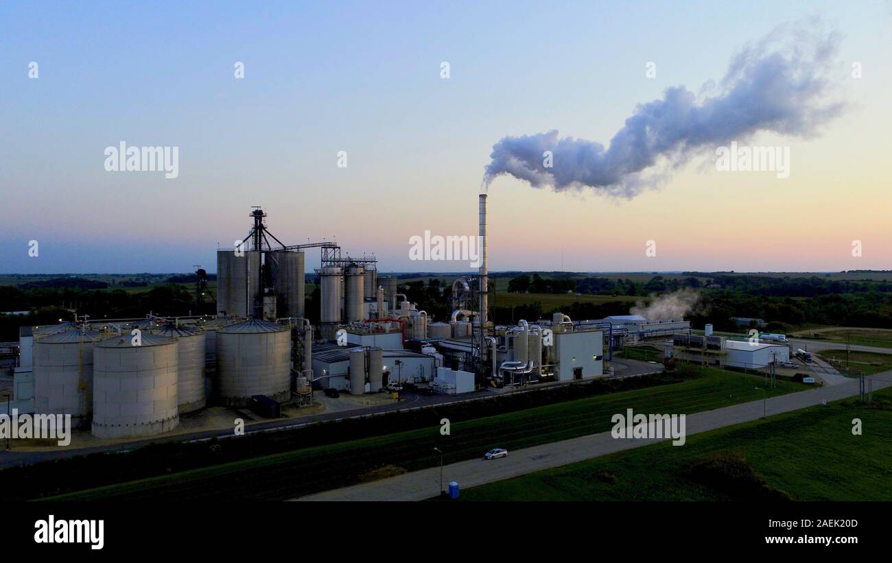 Aerial view of Badger State Ethanol plant and surrounding countryside ...