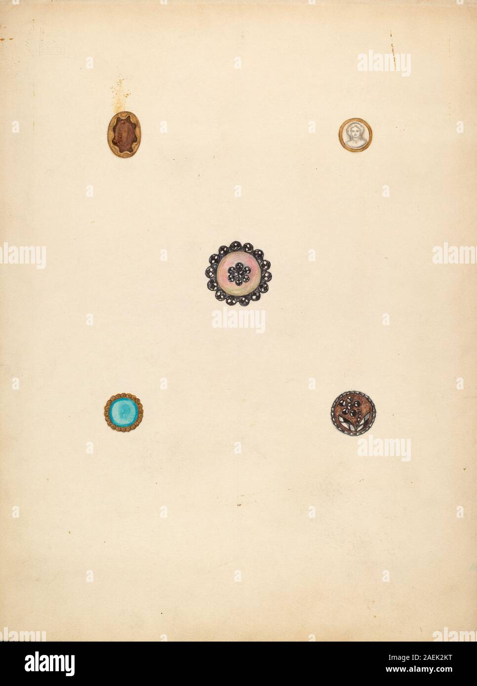 A set of buttons created by Mary Fitzgerald around 1940, showing ...