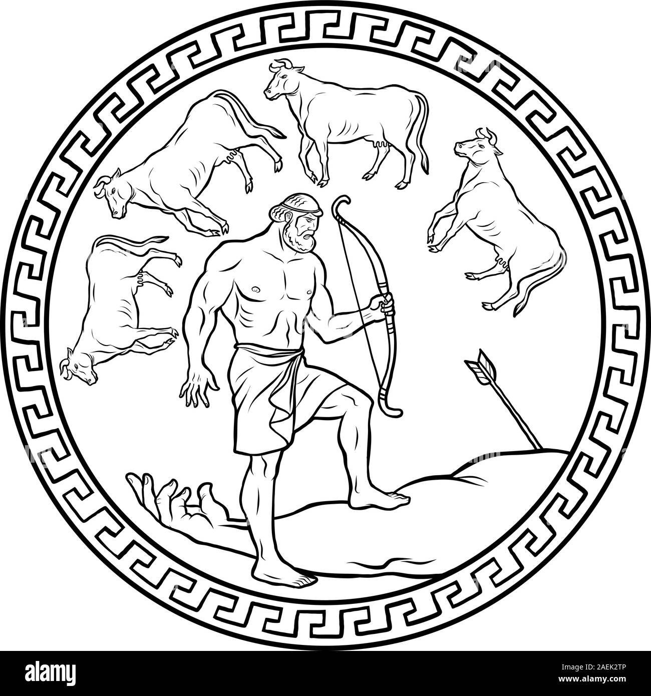 Obtain the cattle of the monster Geryon. 12 Labours of Hercules Heracles Stock Vector