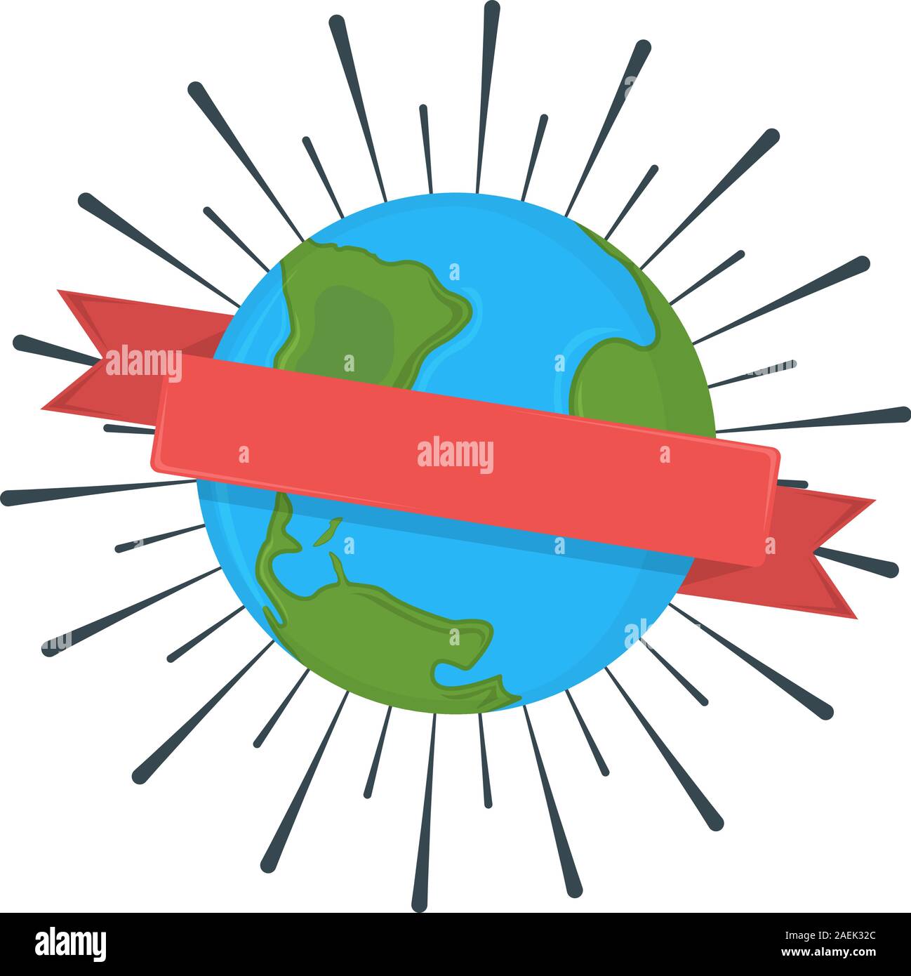 Earth With Ribbon Label Badge And Banner Concept Sunburst Earth