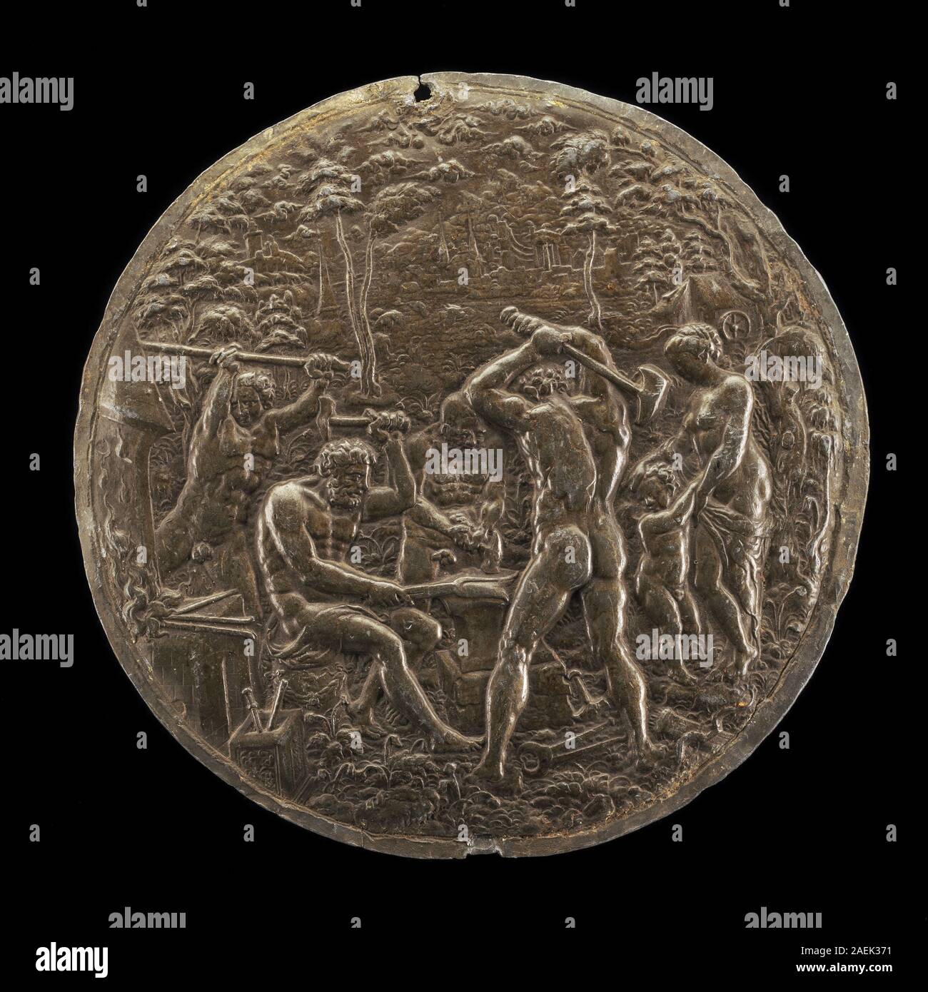 This 1573 engraving 'The Forge of Vulcan' by Master AZ depicts the ...