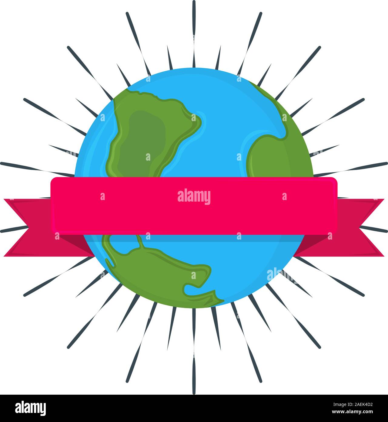 Earth with Ribbon Label, Badge and Banner. Concept Sunburst Earth for ...