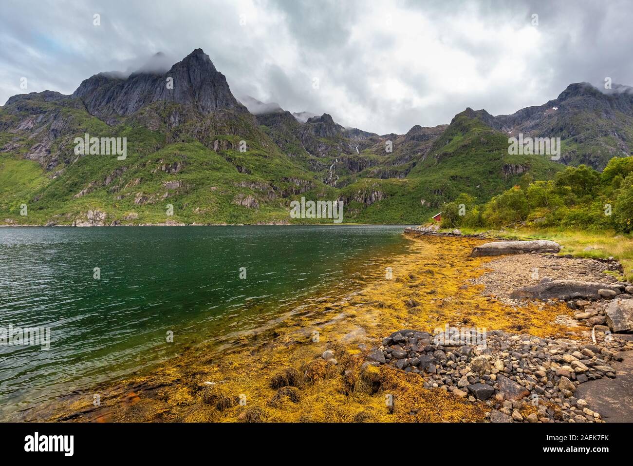 Shore of Svolver is the administrative centre of Vagan Municipality in Nordland County, Norway. It is located on the island of Austvagoya in the Lofot Stock Photo