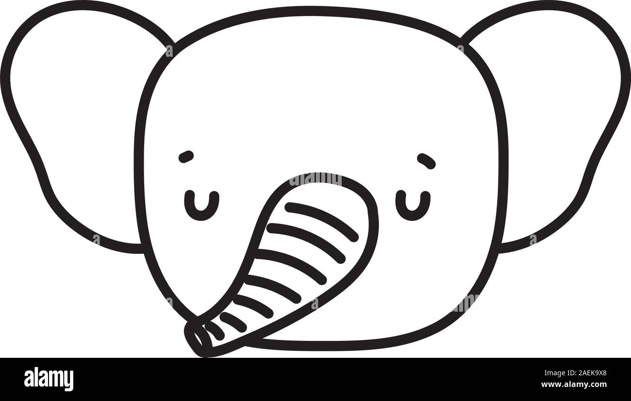 cute elephant head animal wildlife cartoon vector illustration line
