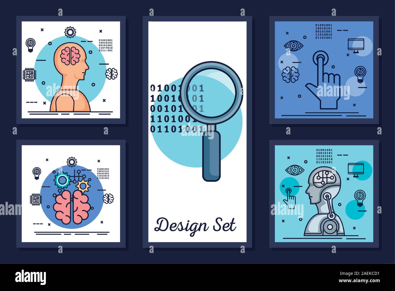bundle of designs intelligence artificial and set icons Stock Vector