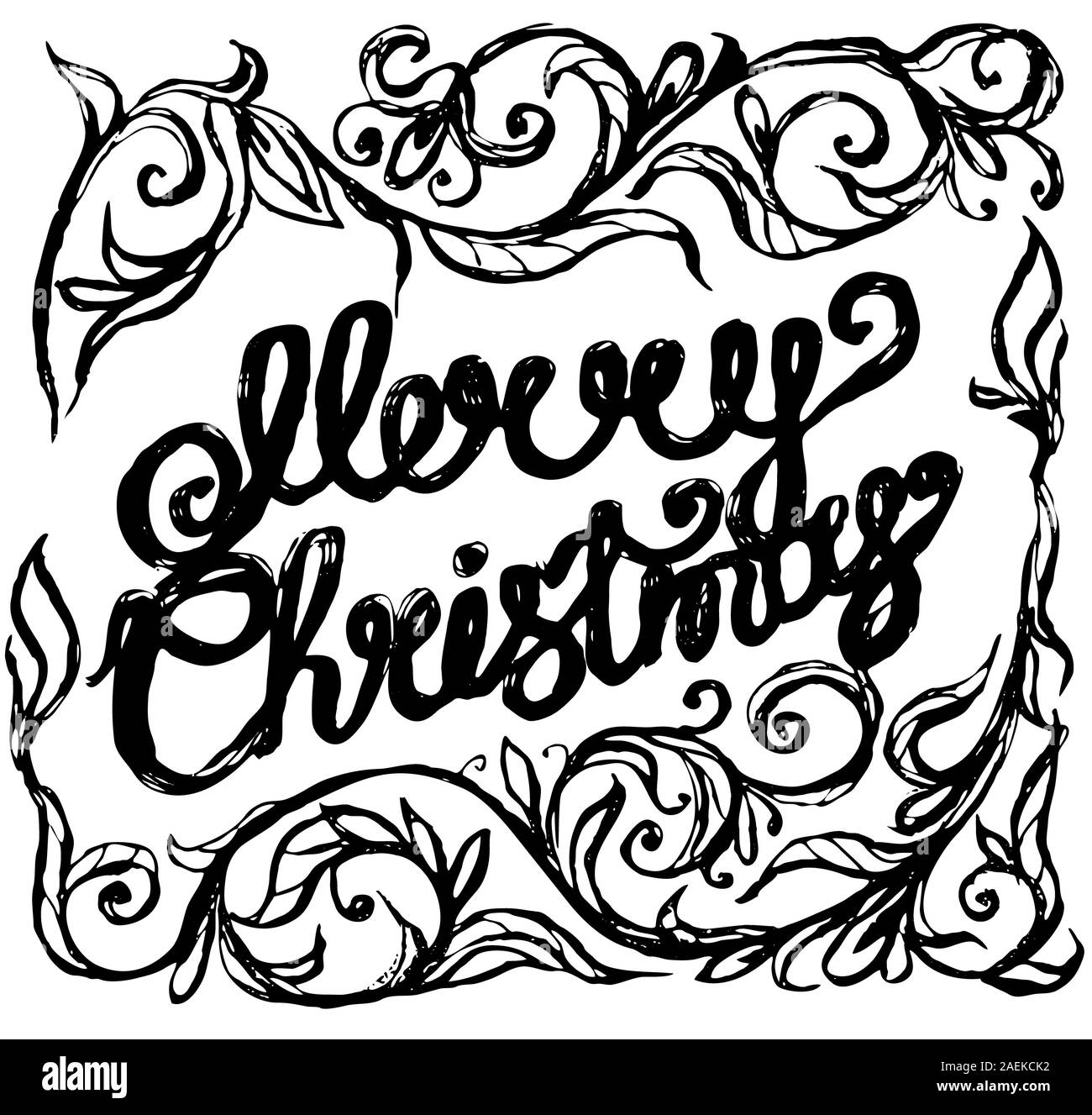 Merry christmas hand lettering isolated on white background. Greeting ...