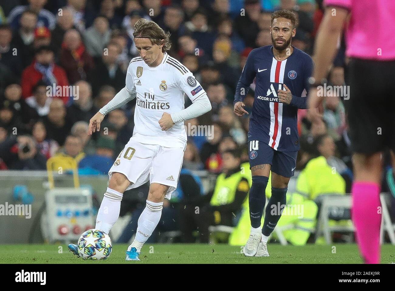Luka Modric of Real Madrid and Neymar jr of Paris Saint Germain during the UEFA Champions League Group A football match between Real Madrid CF and Paris Saint Germain on November 26 2019