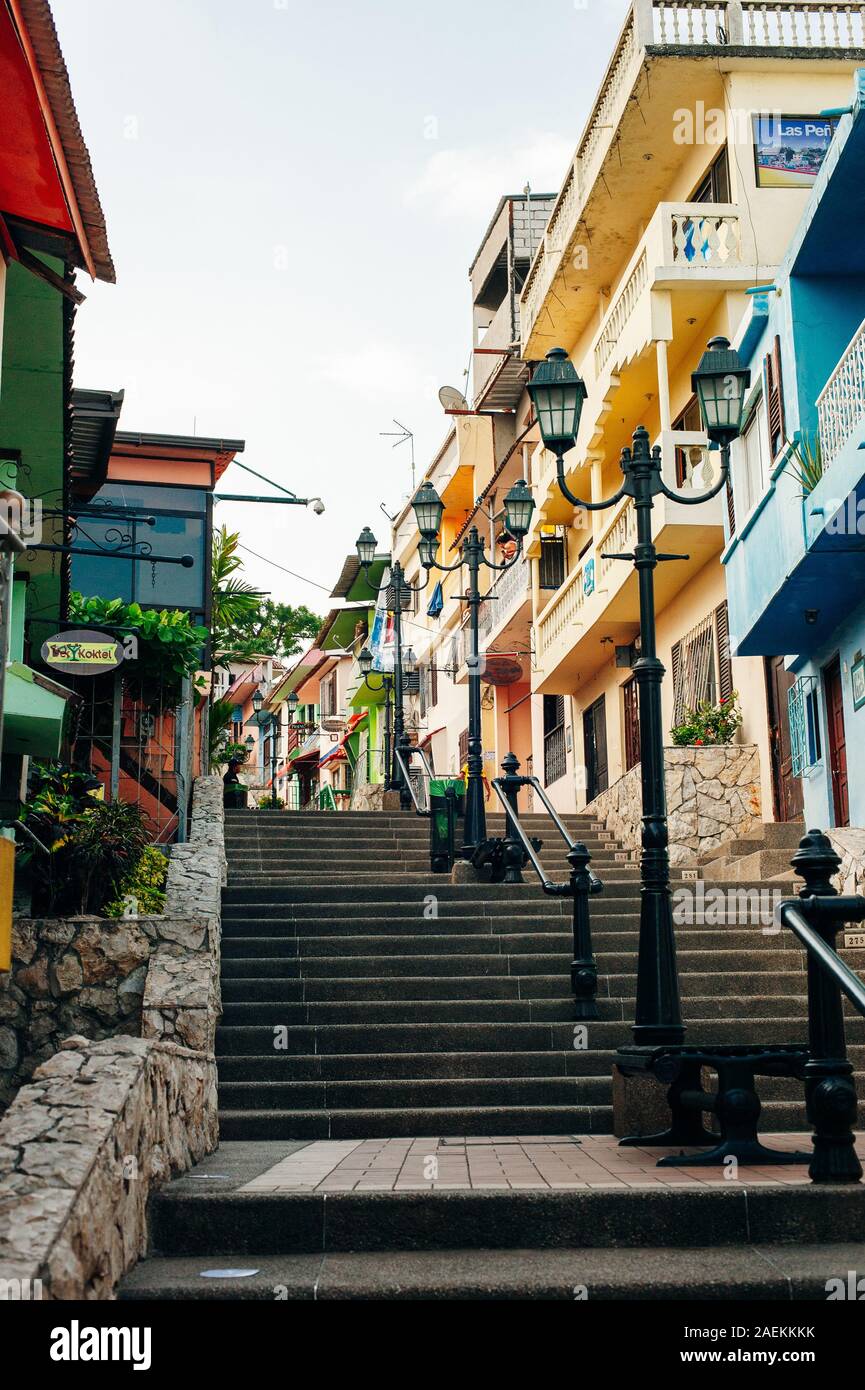 GUAYAQUIL, ECUADOR, FEBRUARY 2018. Multicolored houses in the Las