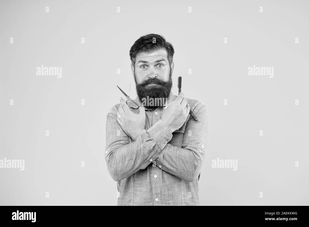Retro Barbershop Hipster With Tools Designing Haircut Fresh