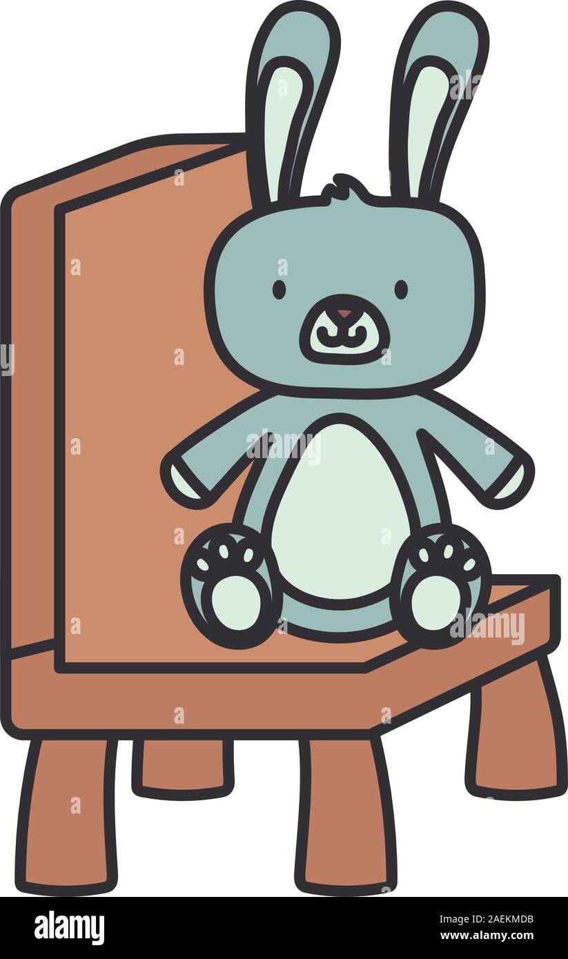 kids toy, cute rabbit sitting on chair on white background vector ...