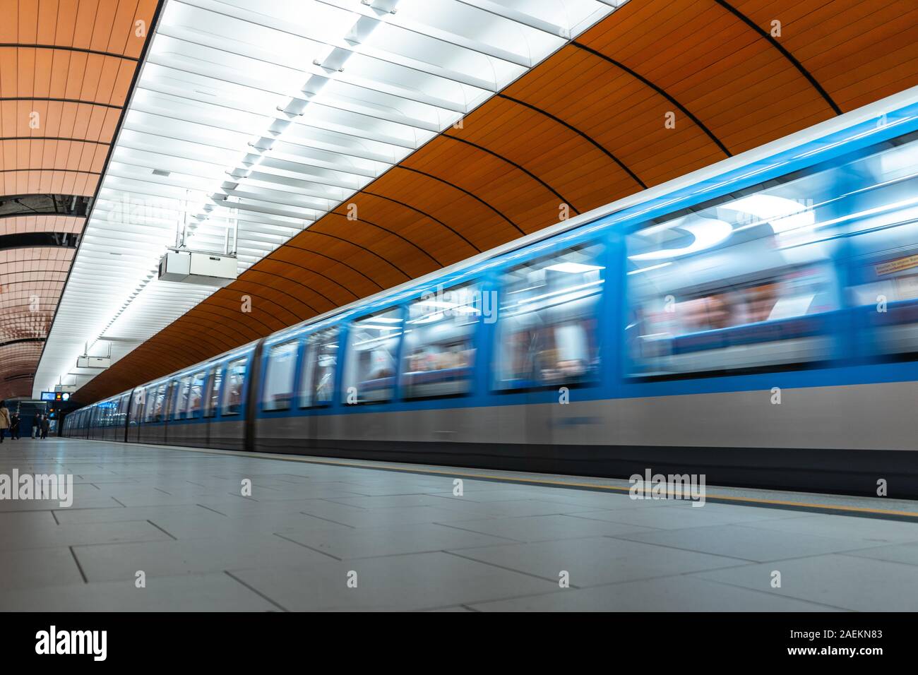 Munich u-bahn subway station with futuristic design and orange vibrant colors Stock Photo