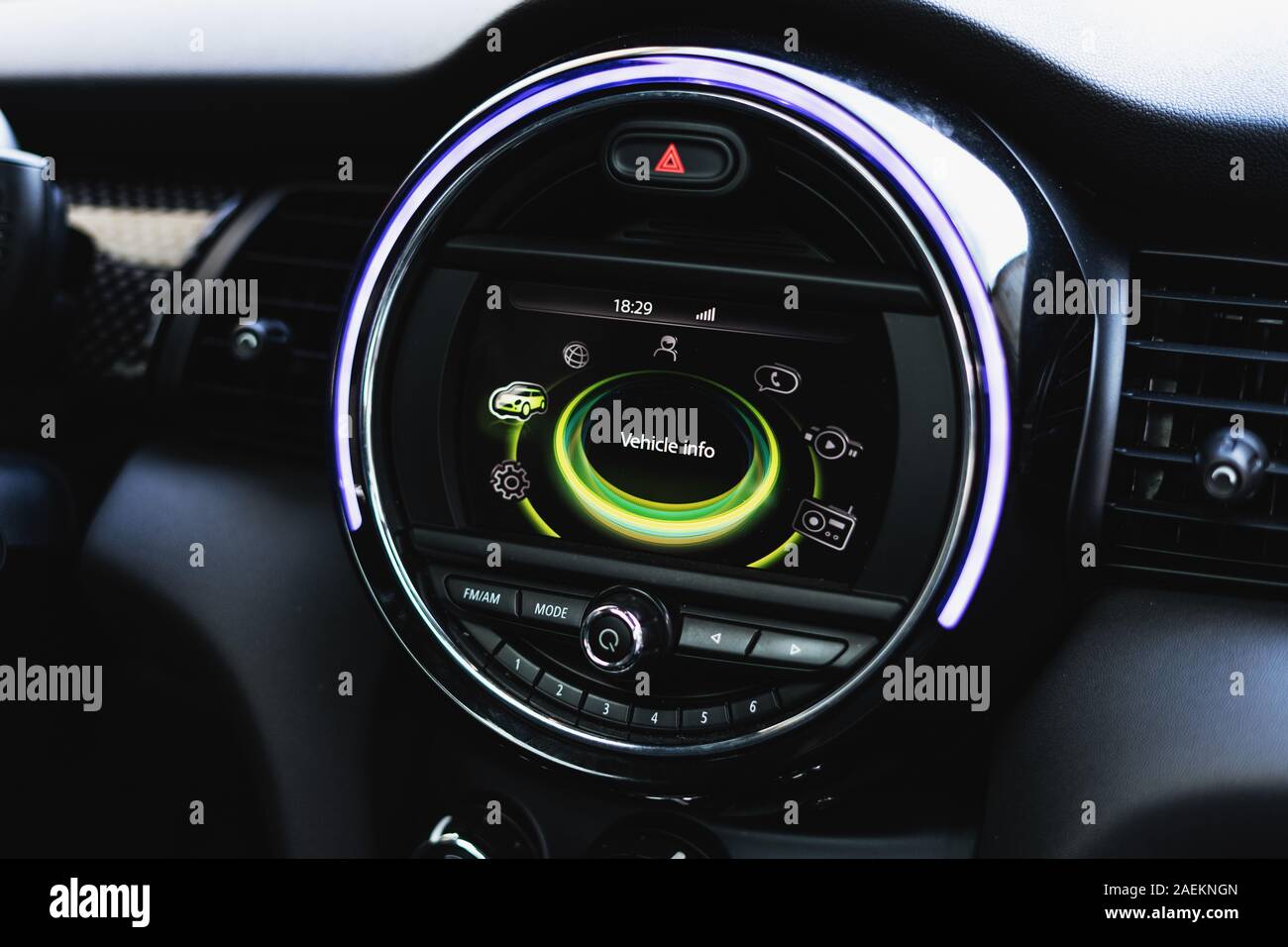 Modern car multimedia system with colorful illumination and beautiful