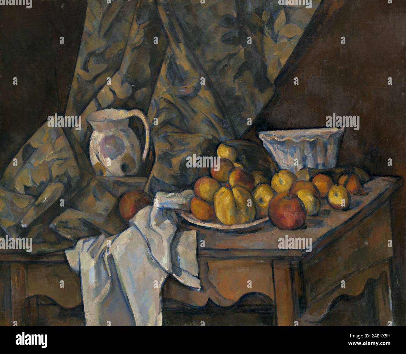 Still Life with Apples and Peaches by Paul Cézanne, c. 1905, depicts ...