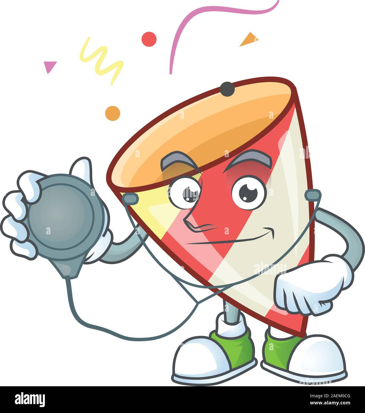 Exploding confetti cartoon mascot style in a Doctor costume with tools ...