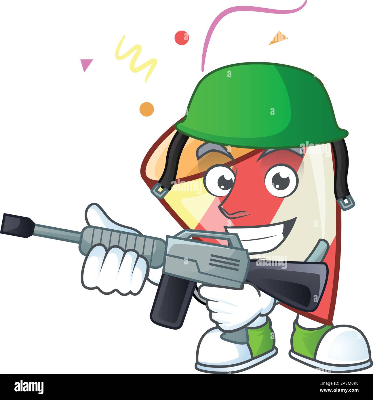 A cartoon style of exploding confetti Army with machine gun Stock ...