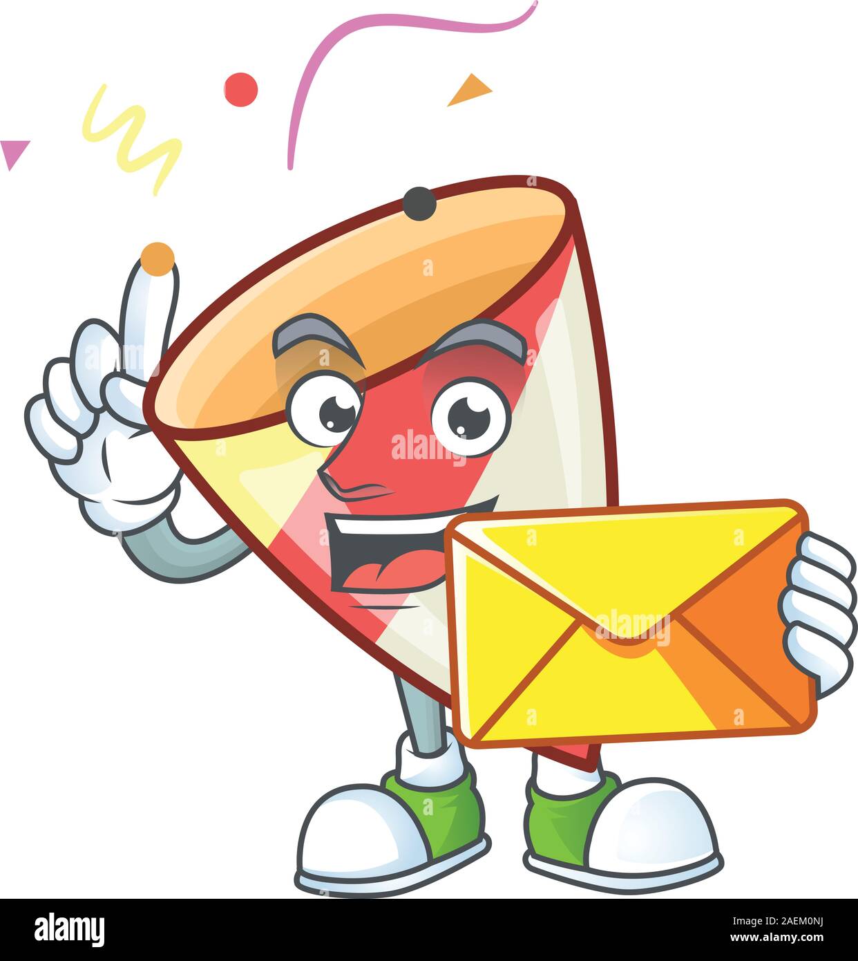 With envelope Happy face exploding confetti mascot cartoon style Stock ...