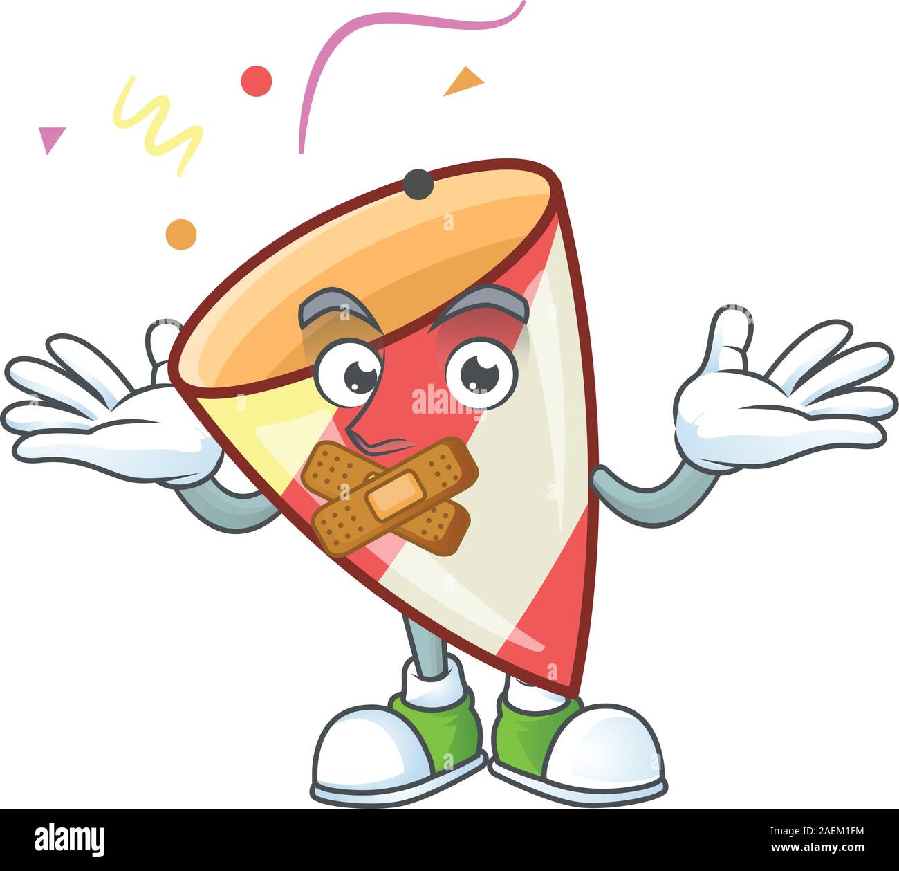 Exploding confetti mascot cartoon character style making silent gesture ...