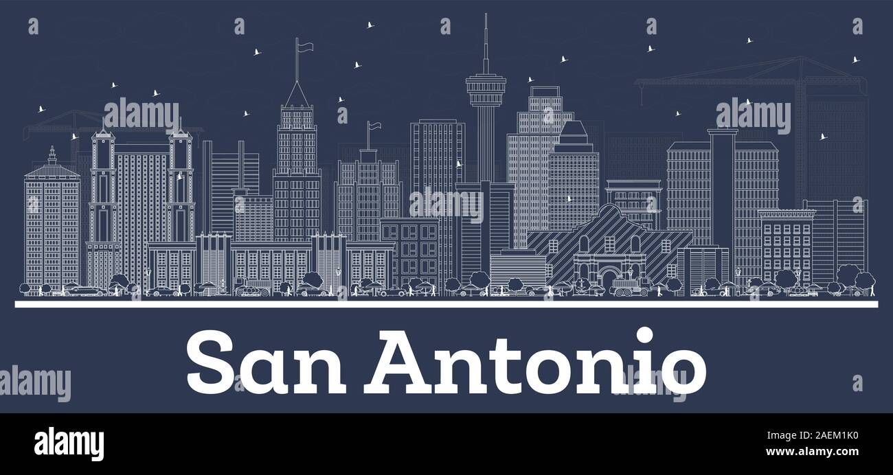 Outline San Antonio Texas City Skyline with White Buildings. Vector