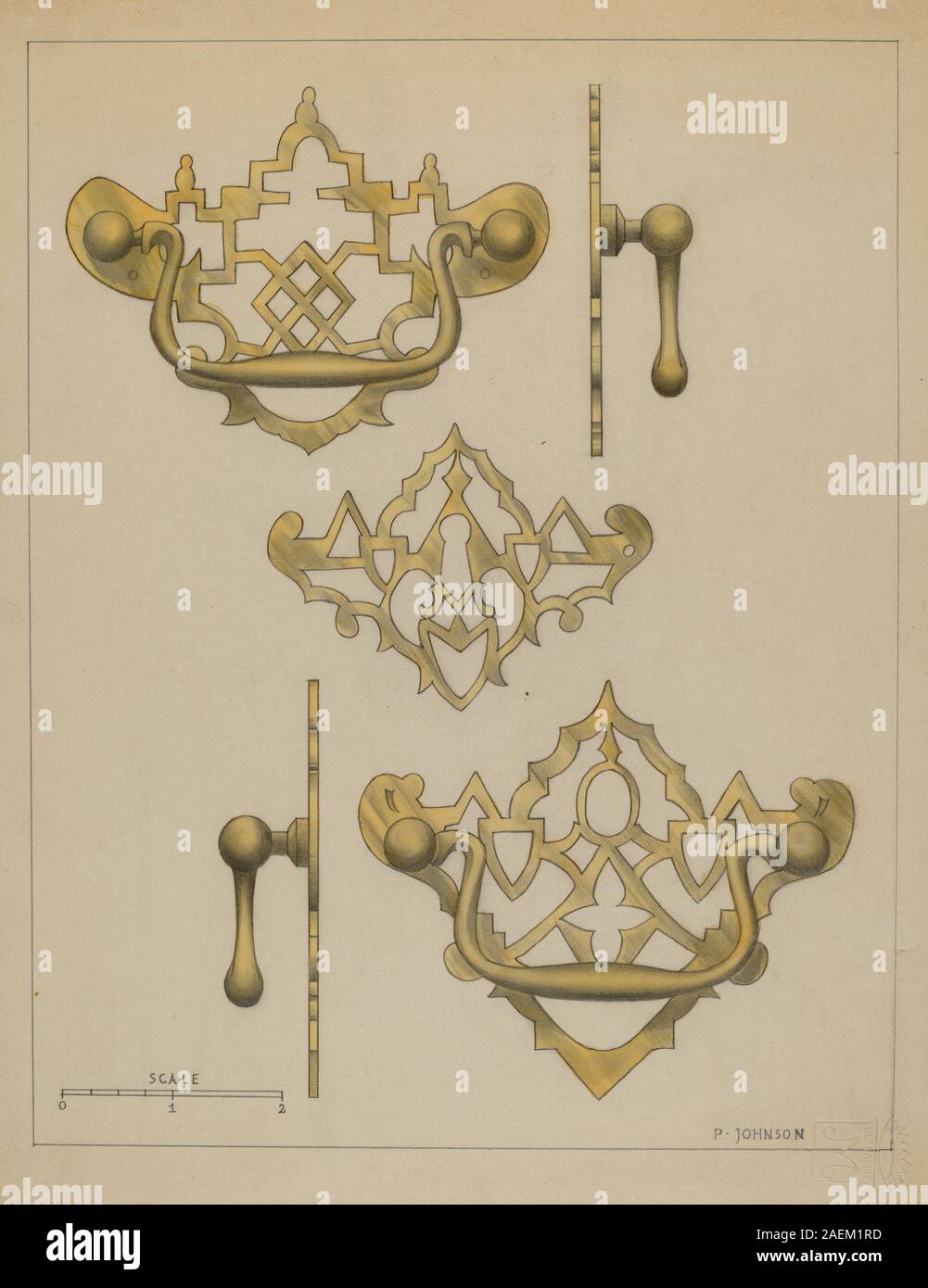 Philip Johnson, Drawer Pulls and Key Plate, c 1936 Drawer Pulls and Key