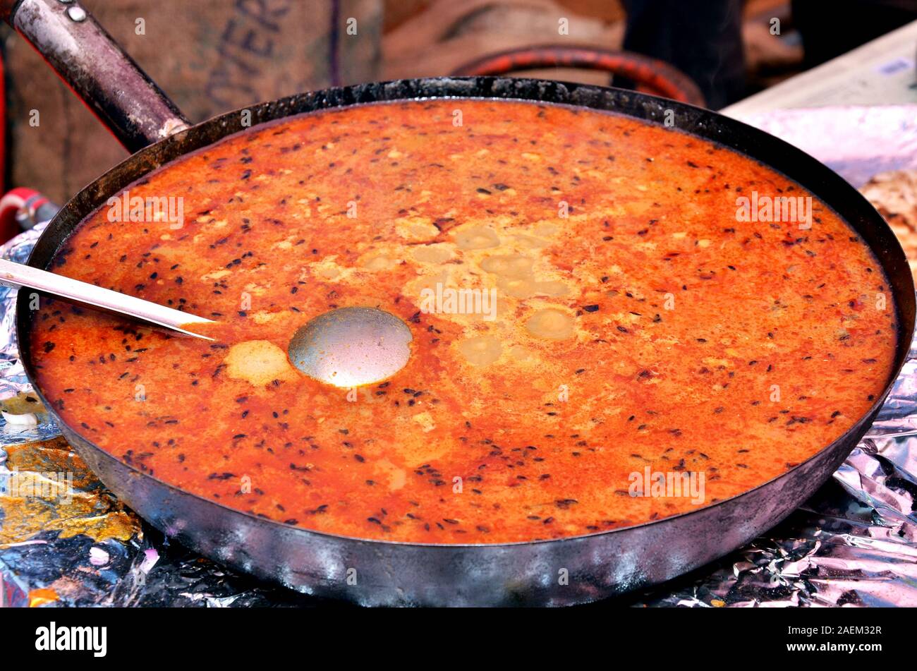 Top view of fried daal makhani traditional lunch or dinner in North Indian cuisine . Stock Photo