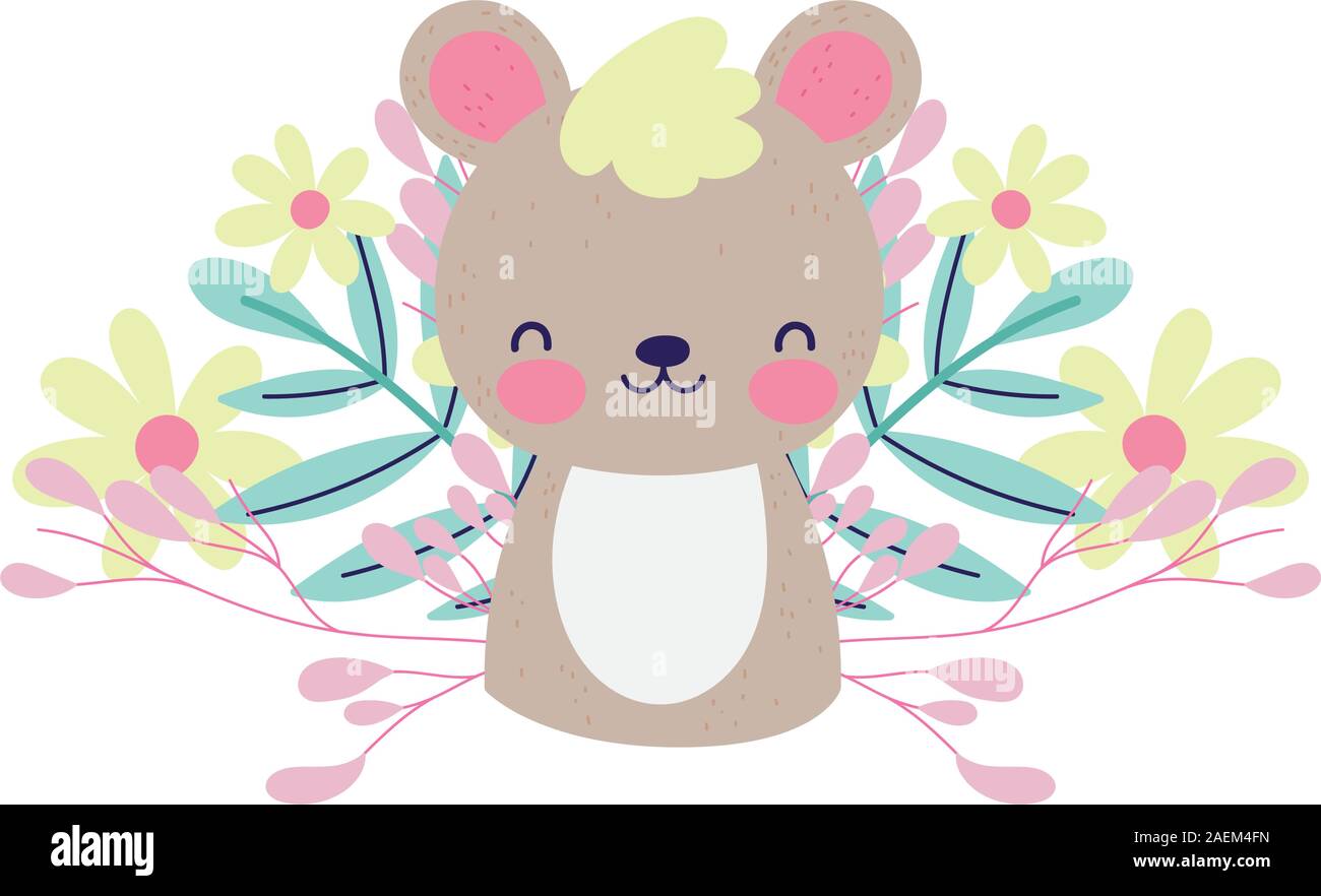 baby shower cute little bear flowers foliage vector illustration Stock ...