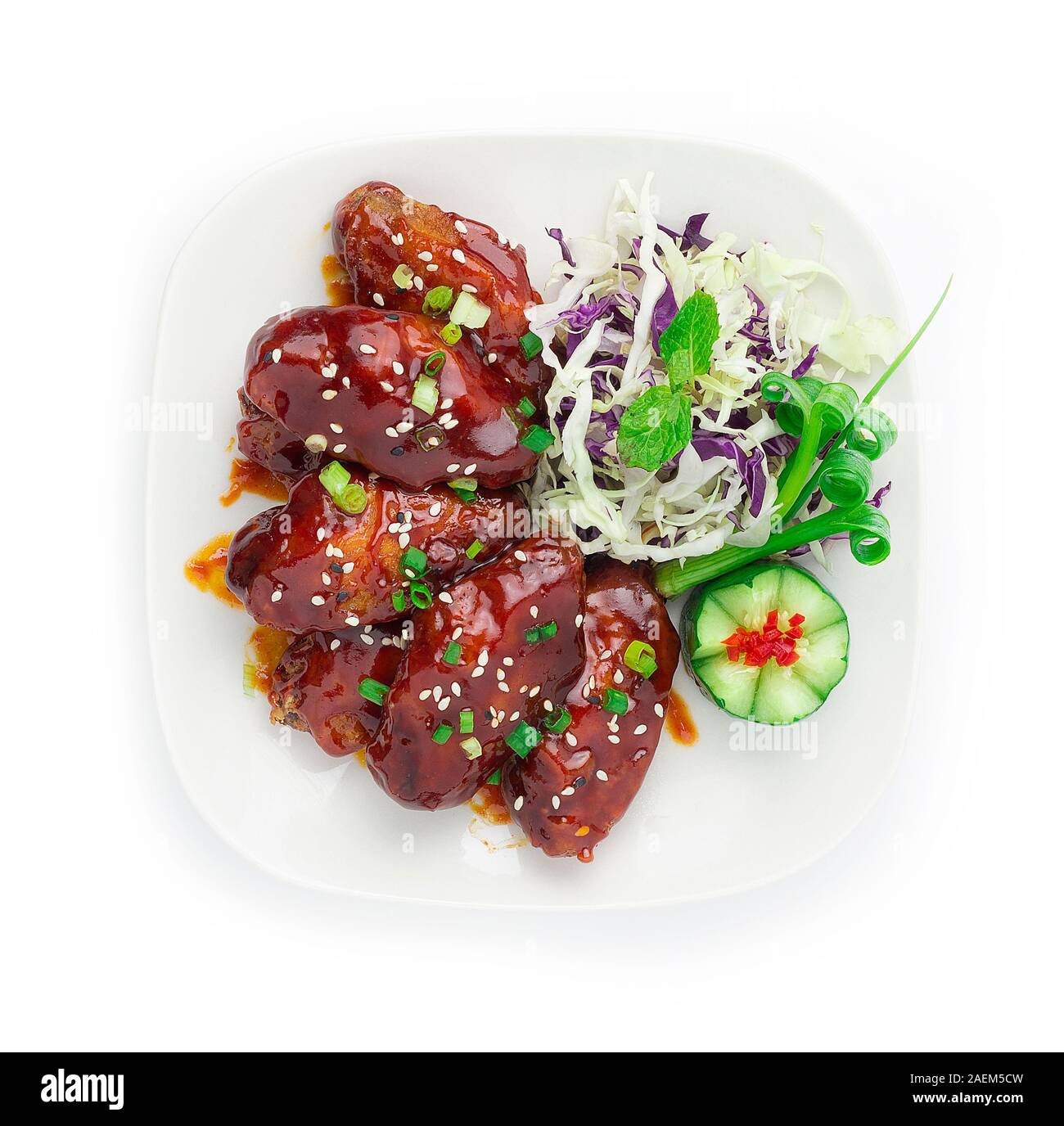 Spicy Korean Fried Chicken Bonchon Sauce Korean Style Topped Ssesame