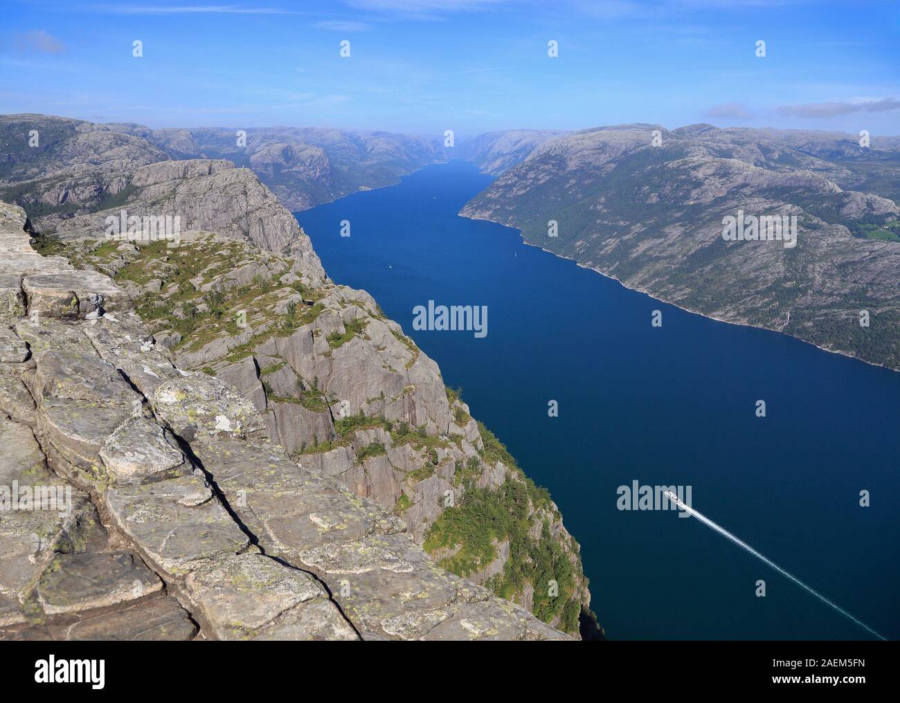 Lysefjord aerial view from the top of the mountain near Stavanger Stock Photo