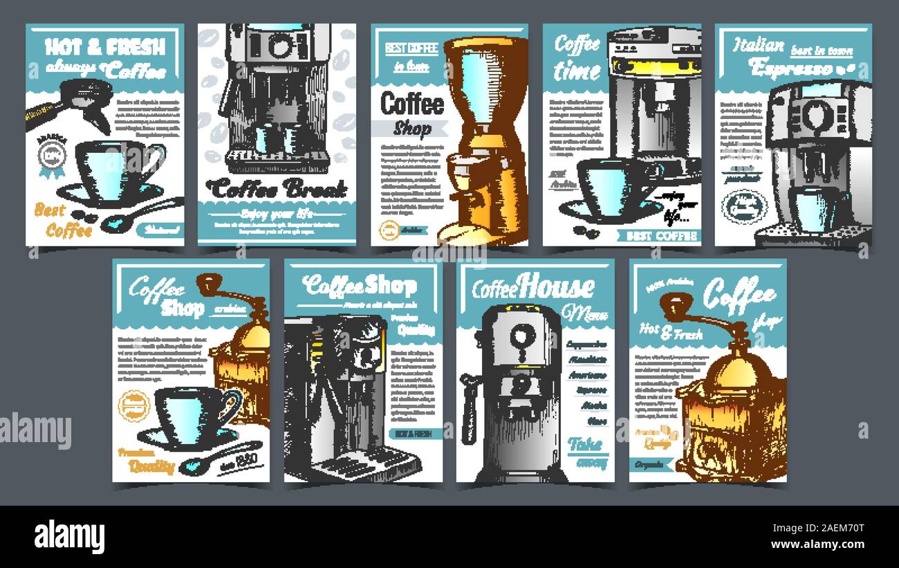 Coffee Machine, Holder And Cup Posters Set Vector Stock Vector Image