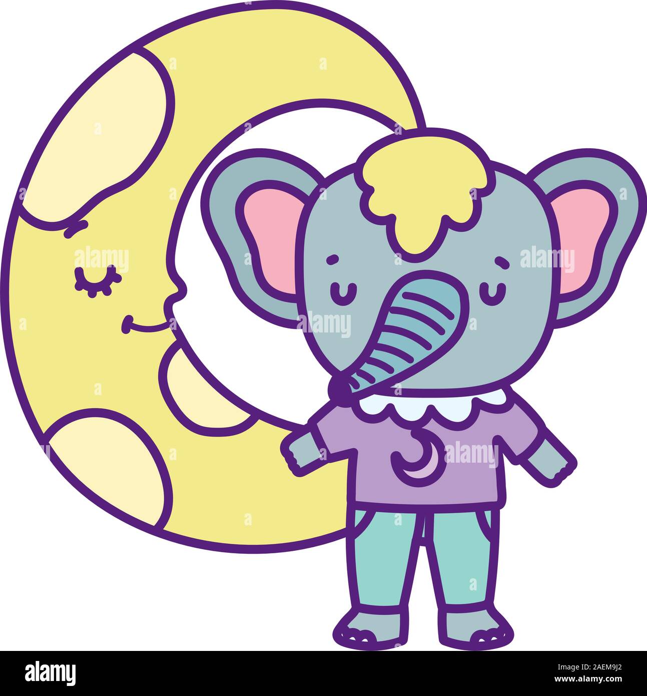 baby shower cute elephant half moon cartoon vector illustration Stock ...