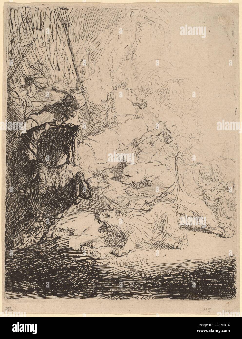 Rembrandt van Rijn, The Small Lion Hunt (with Two Lions), c 1632, The Small Lion Hunt (with Two Lions); c. 1632 Stock Photo