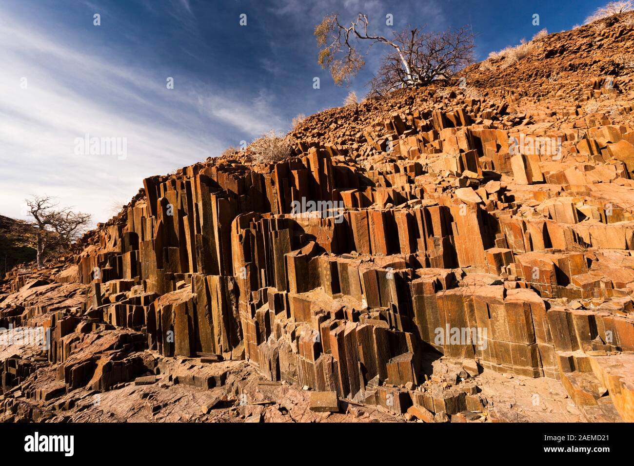 Basaltic columnar joints "Organ pipes", Twyfelfontein or /Ui-//aes, Damaraland(Erongo), Namibia, Southern Africa, Africa Stock Photo