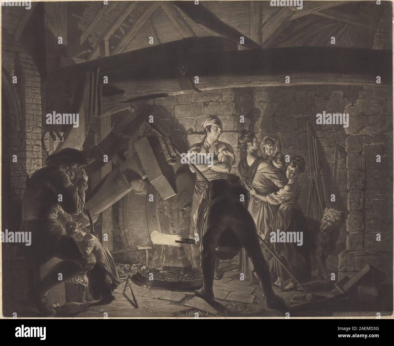 Print 'An Iron Forge' by Richard Earlom after Joseph Wright. The ...