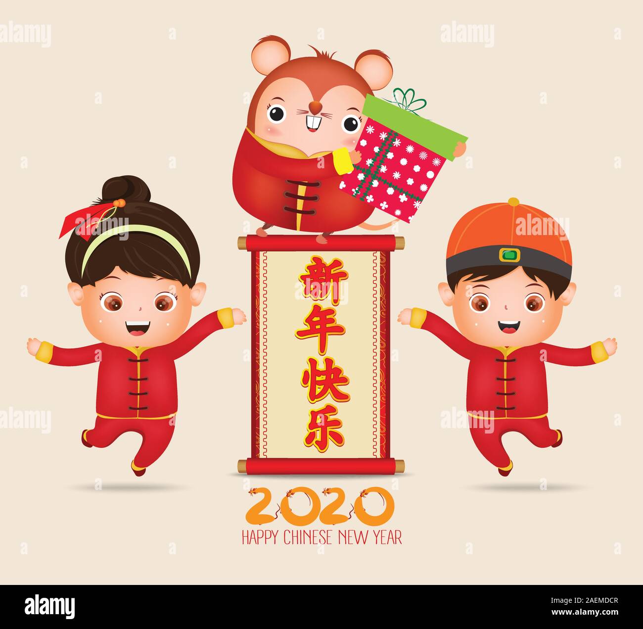 Happy Chinese new year 2020 , year of rat , Cute Rat , happy boy ...