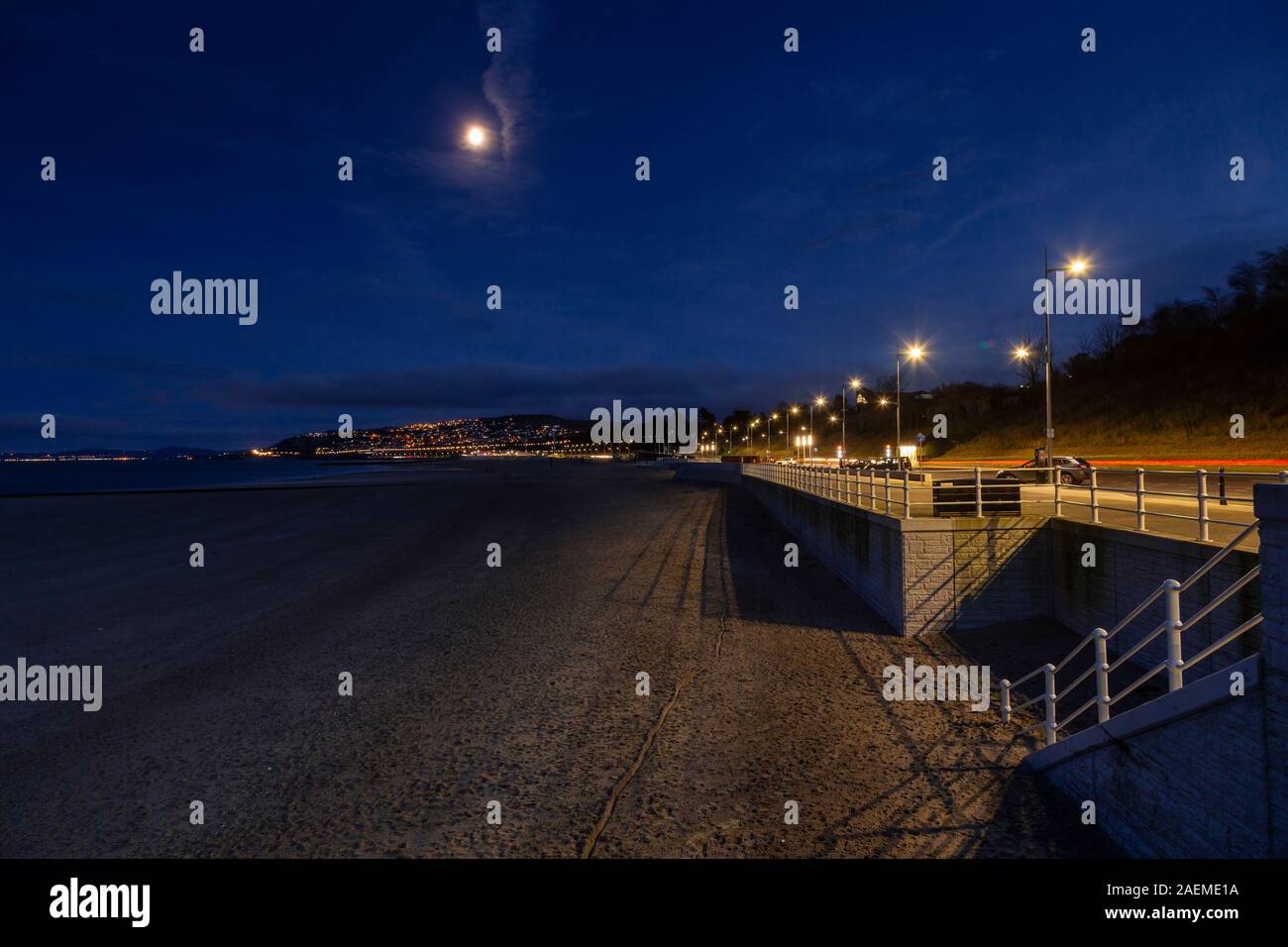 Moon over Colwyn Bay on the North Wales coast Stock Photo