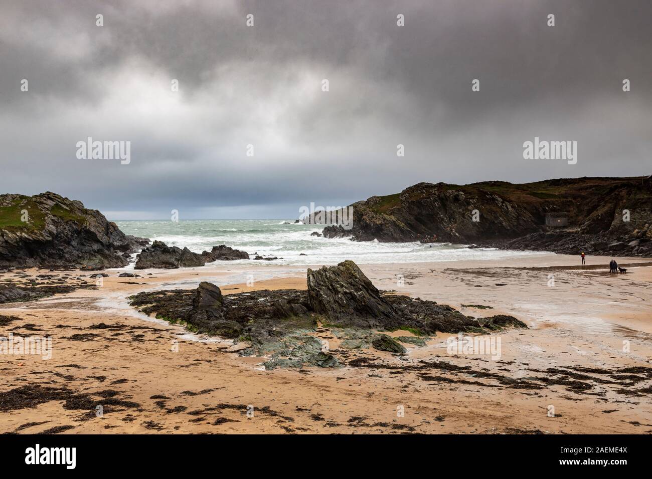Stormy weather at Porth Dafarch, Anglesey on the North Wales coast Stock Photo