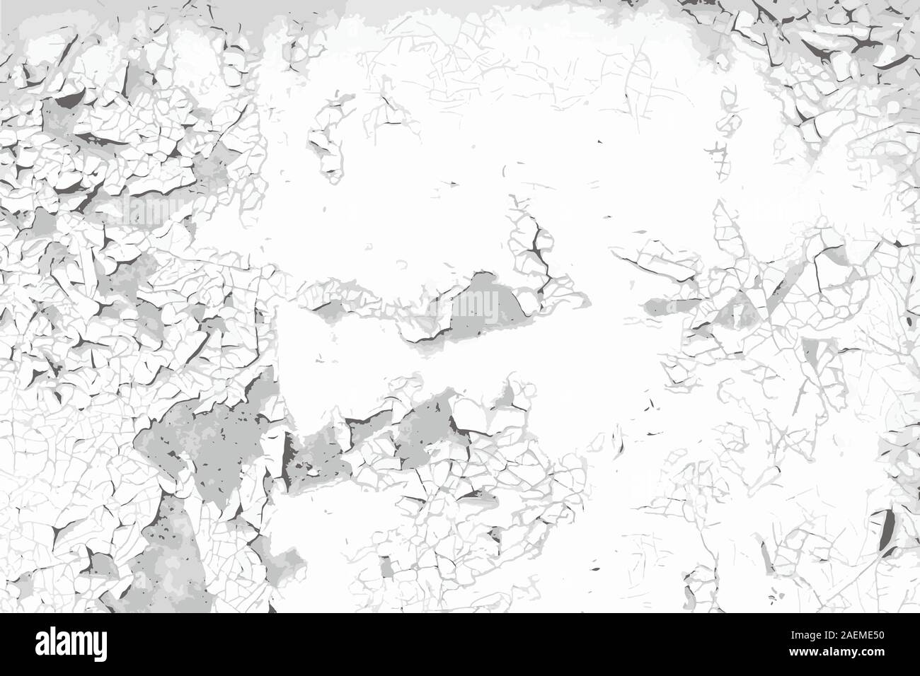 Old cracked painted wall vector background. Grunge black and white texture template for overlay artwork. Stock Vector