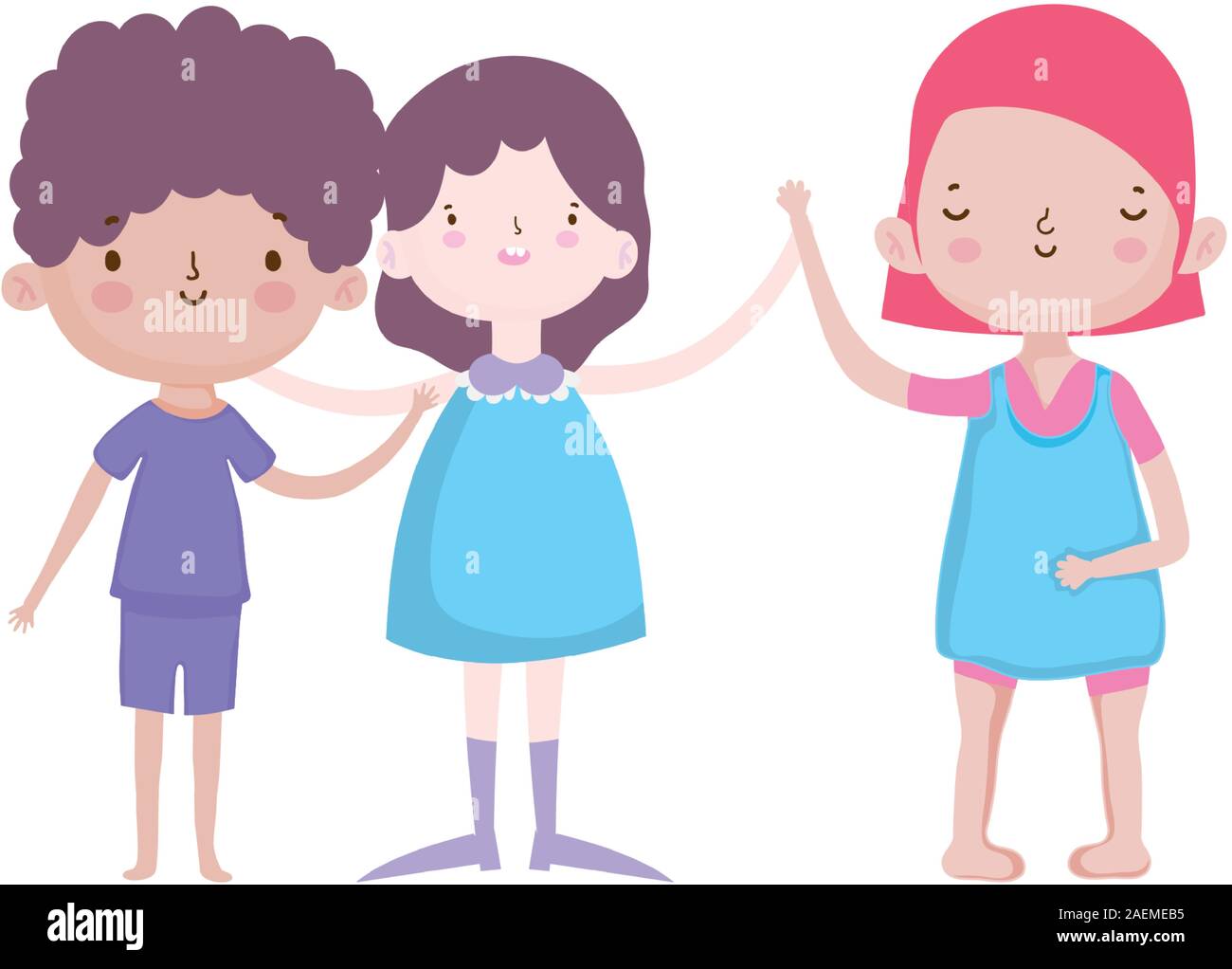 smiling group little kids cartoon characters vector illustration Stock ...