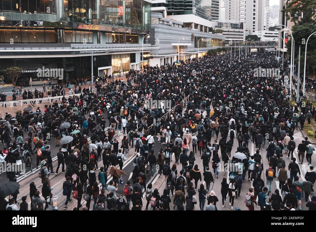 Hong Kong - December 8, 2019:  Over a million attend Hong Kong demo against controversial extradition law. Demonstration in Hong Kong. Stock Photo