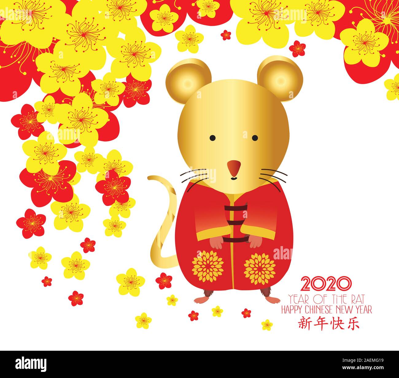 Cartoon cute rat carrying big Chinese gold Ingot. The year 2020 of the ...