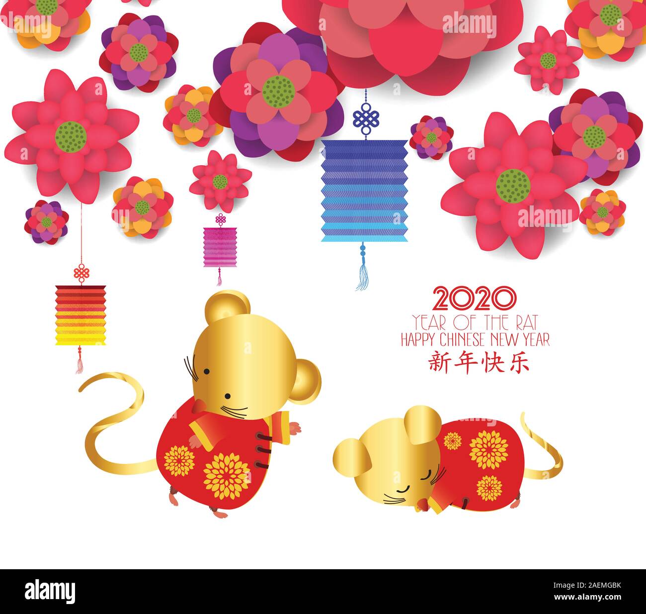 Cartoon cute rat carrying big Chinese gold Ingot. The year 2020 of the ...