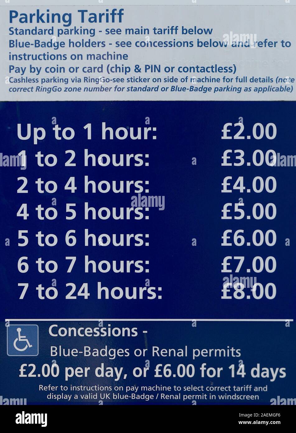 A view of parking charges at Buckland Hospital in Dover, Kent, which is