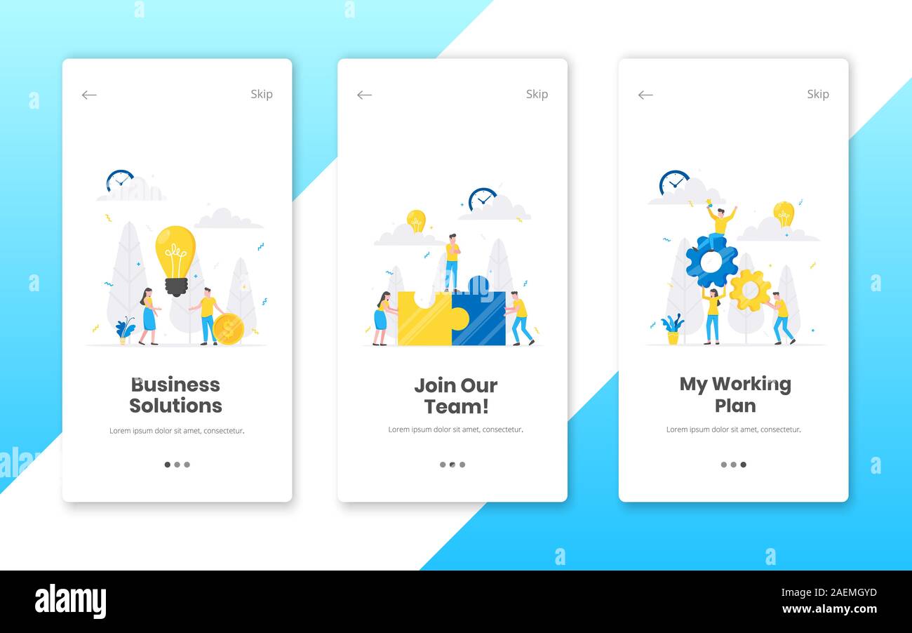 3 vertical business concept banners set teamwork time planning flat ...